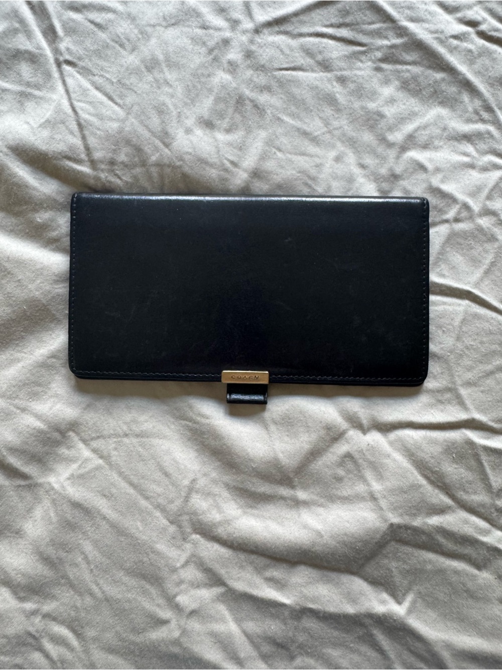 Vintage Coach Black Leather Card & Key Holder with Gold Accent